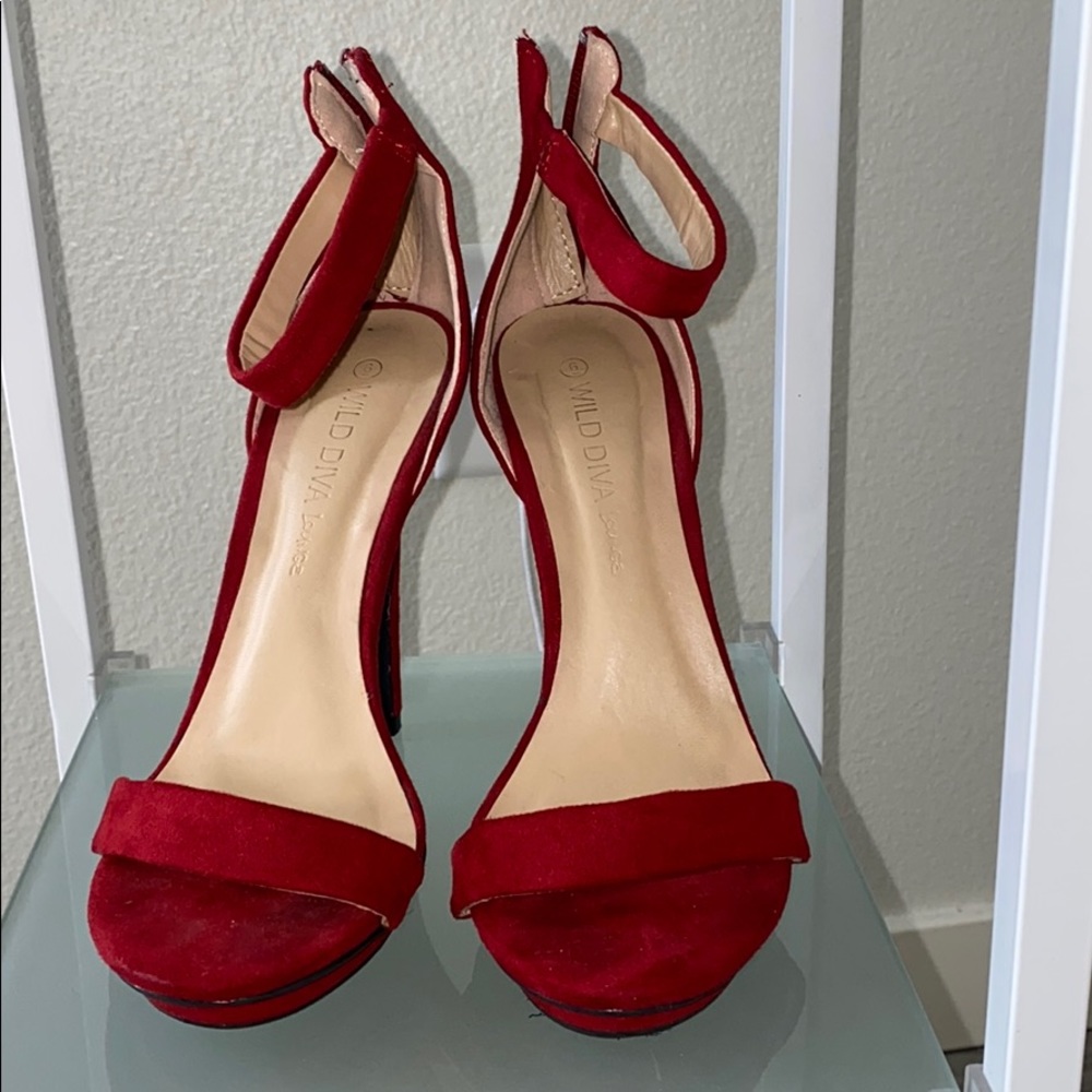 Red open toe heels